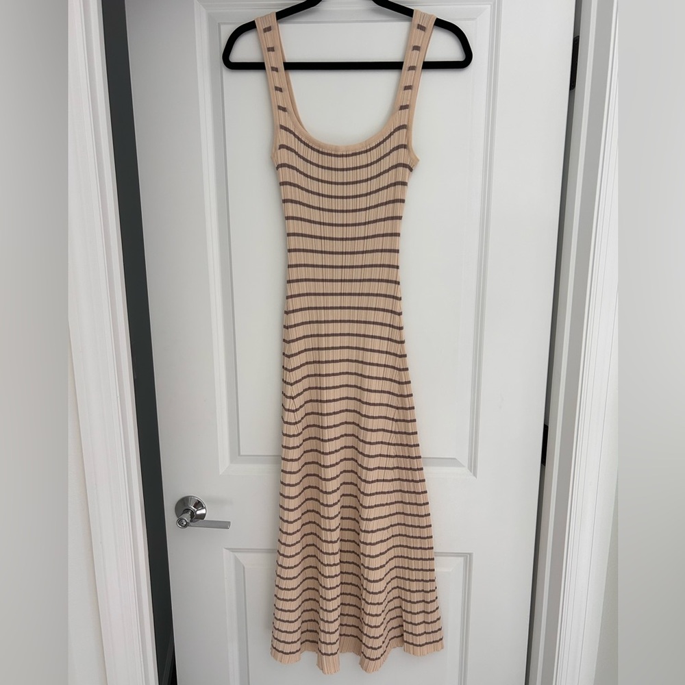 Petal & Pup Henry Striped Midi Dress Cream Mocha Ribbed Knit Women’s Size L